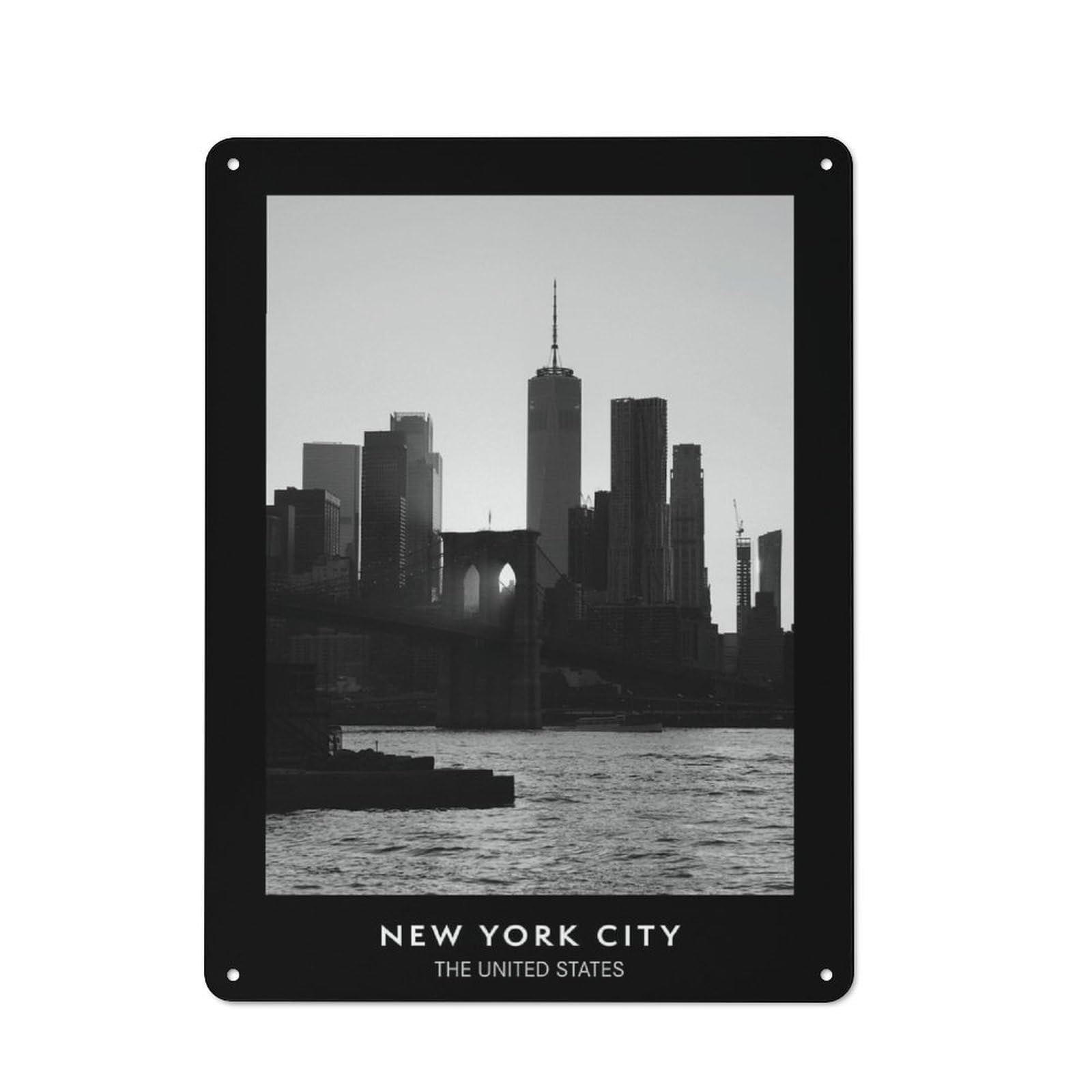 NYC Skyline & Brooklyn Bridge Everyday Metal Wall Decor 40x30cm, Decorative Tin Plaque for Flat, Dorm Room, Lounge Or Cafe