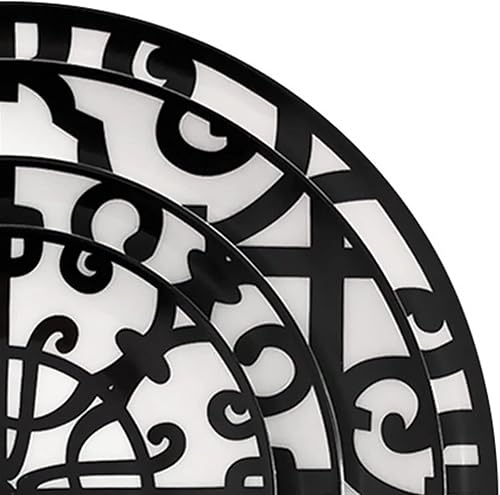 KOWM cp - Platos de cerámica de cuatro piezas pintados a mano con arte rojo creativo juego de vajilla redonda para boda pasta color negro