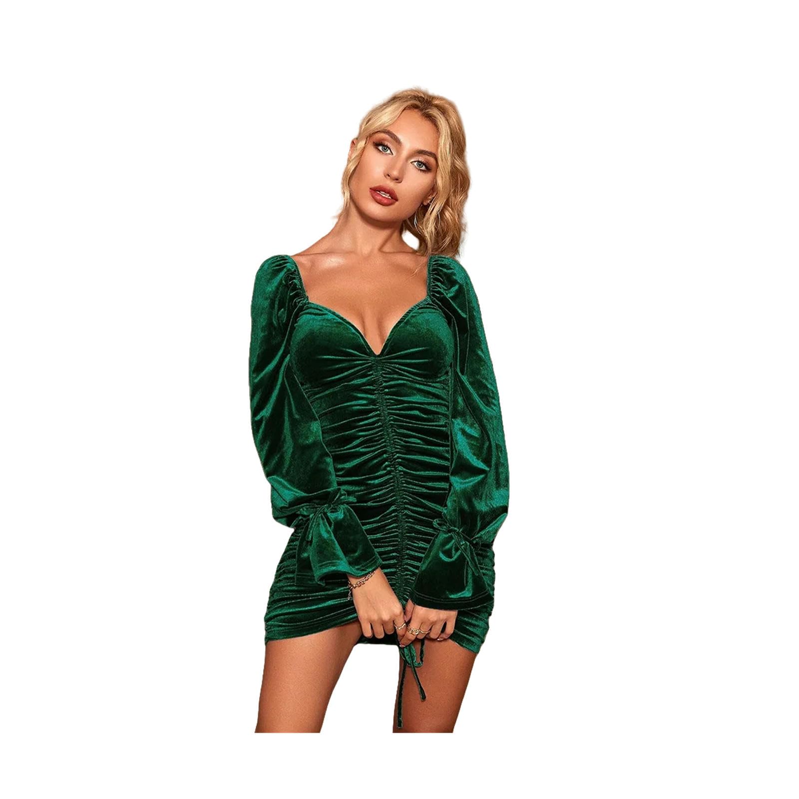 Vestito Donna Autunno Autunno Inverno Inverno Inverno Abito da Cena con Involucro Anhente-Verde Scuro-XL