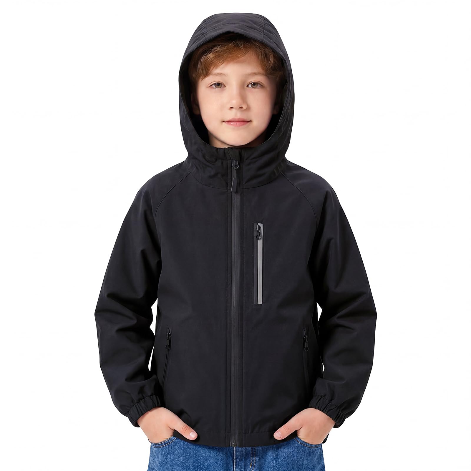 Veste Imperméable Enfant Réfléchissant Veste de Pluie Filles Coupe-Vent Imperméable à Capuche Garçons Légère Manteau Printemps Randonnée Blouson Camping Vêtements de Pluie pour Ado 5-14 ans