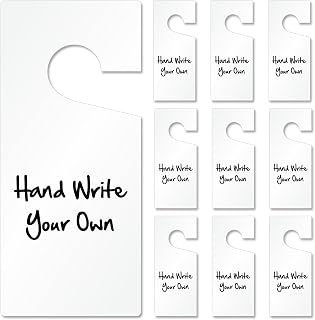 SmartSign Pack of 10 Blank Write-On Door Knob Hanger Tags - 4x9" Durable 15 Mil Vinyl, White, Water-Resistant