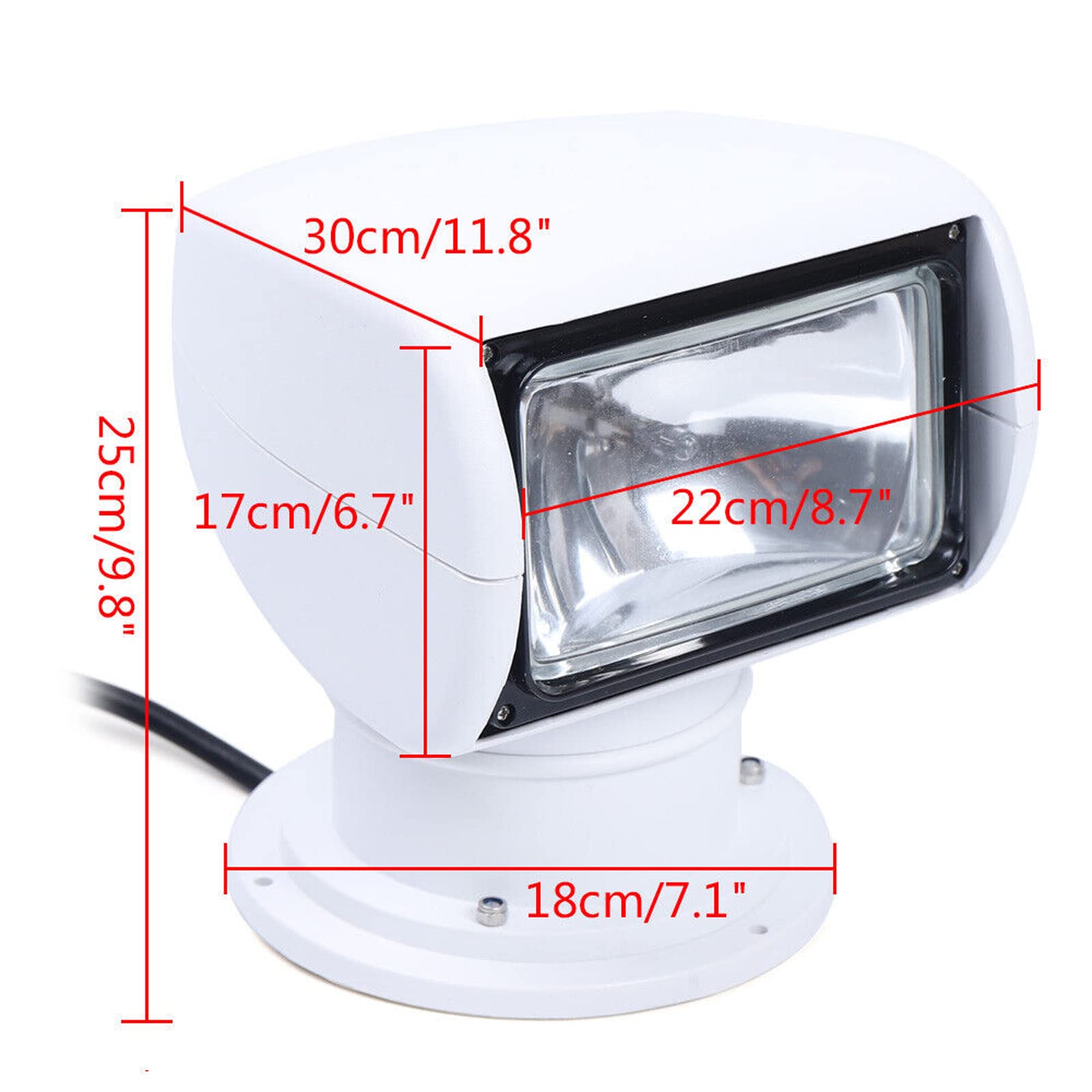 SHZICMY Boot Suchscheinwerfer Arbeitsleuchte 12V 100W Elektrischer Fernbedienung Halogen Suchscheinwerfer Outdoor Marine Scheinwerfer Arbeitslampe für Boot Auto LKW (Weiß)