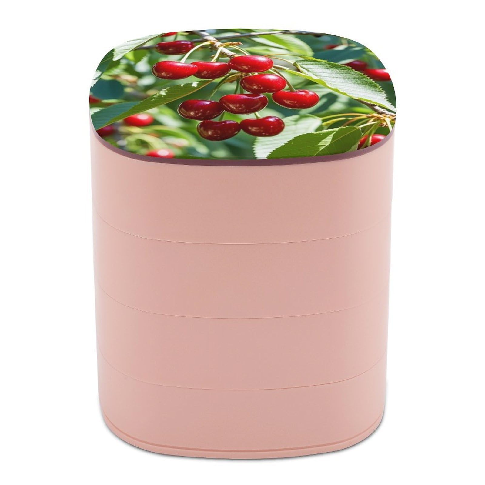 LZQPOEAS Cherry Jewelry Box with Mirror 4-Layer Rotating Travel Jewelry Case Small Jewelry Organizer Portable Jewelry Storage Box Rings Stud Necklaces Earring Holder for Women