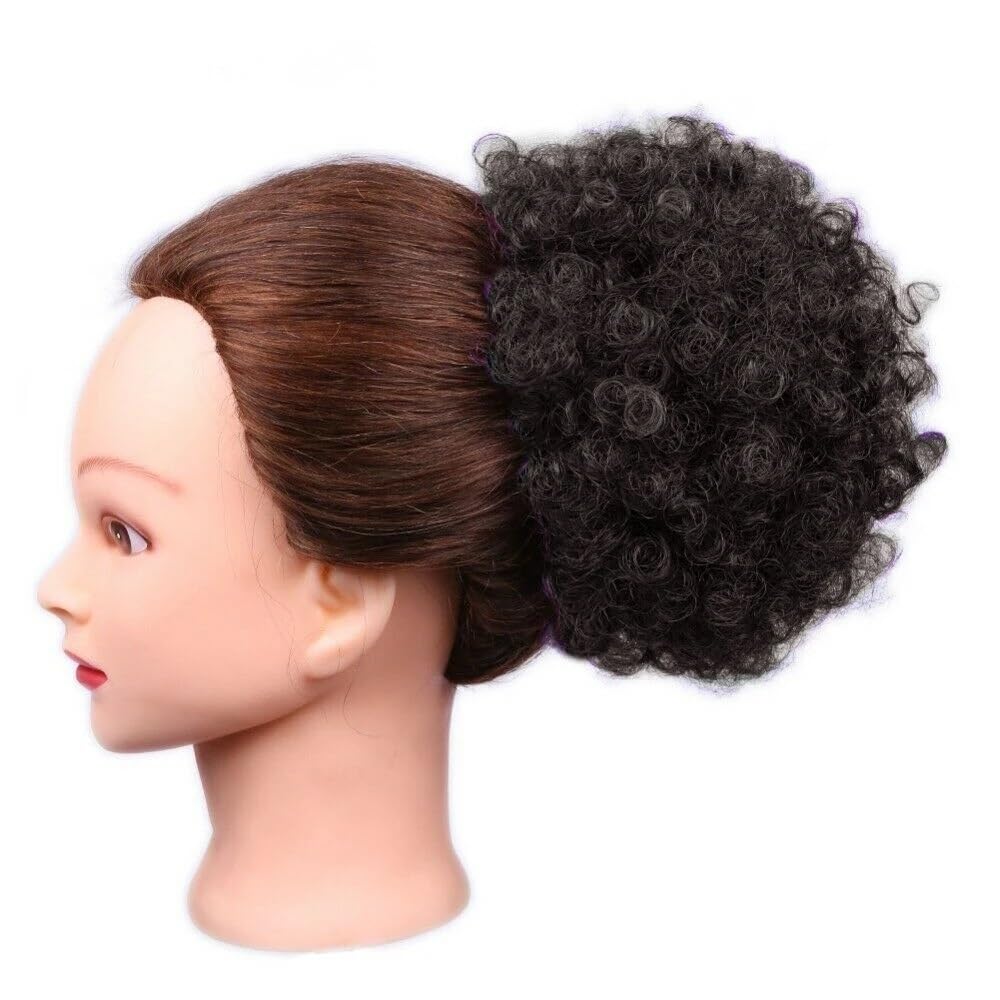QRSTUVXZY Black Women Drawstring Ponytail Short Afro Puff Synthetic Hair Bun Chignon Hairpiece For Kinky Curly Updo Clip Hair Extensions(Black Brown)