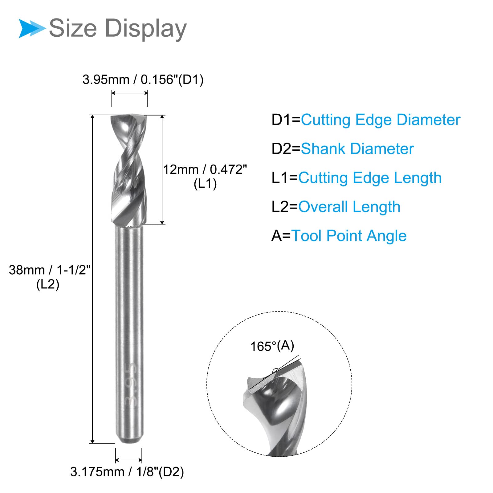 PCB Trapano Punte, 3,95mm Diametro 1/8" Gambo, Solido Tungsteno Carburo Precisione Foratura - (per Stampa Circuito Scheda CNC Incisione), 1 pezzo