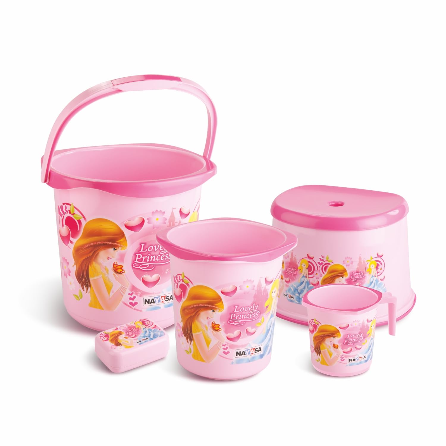 Nayasa Kids 5 Pcs Plastic Bathroom Set | Bathroom Bucket Set Combo | Bath Accessories Set for Bathroom | Bath Bucket Set | Pink-picture-10