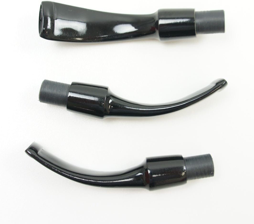 Tobacco Pipe Stem Mouthpiece Lot of 3 Black Pipe Making or Replacement Smoking Pipe Stems, by WSP (Lot F1 x 3 - Size 3.5" - 90mm)