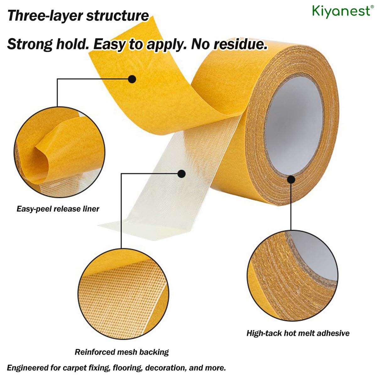 Kiyanest Double Sided Fabric Tape Heavy Duty Carpet Tape Curtain Hemming Tape Hemming Tape for Curtains Rug Tape for Hardwood Floors Laminate Tiles 30mm 20M - Image 2