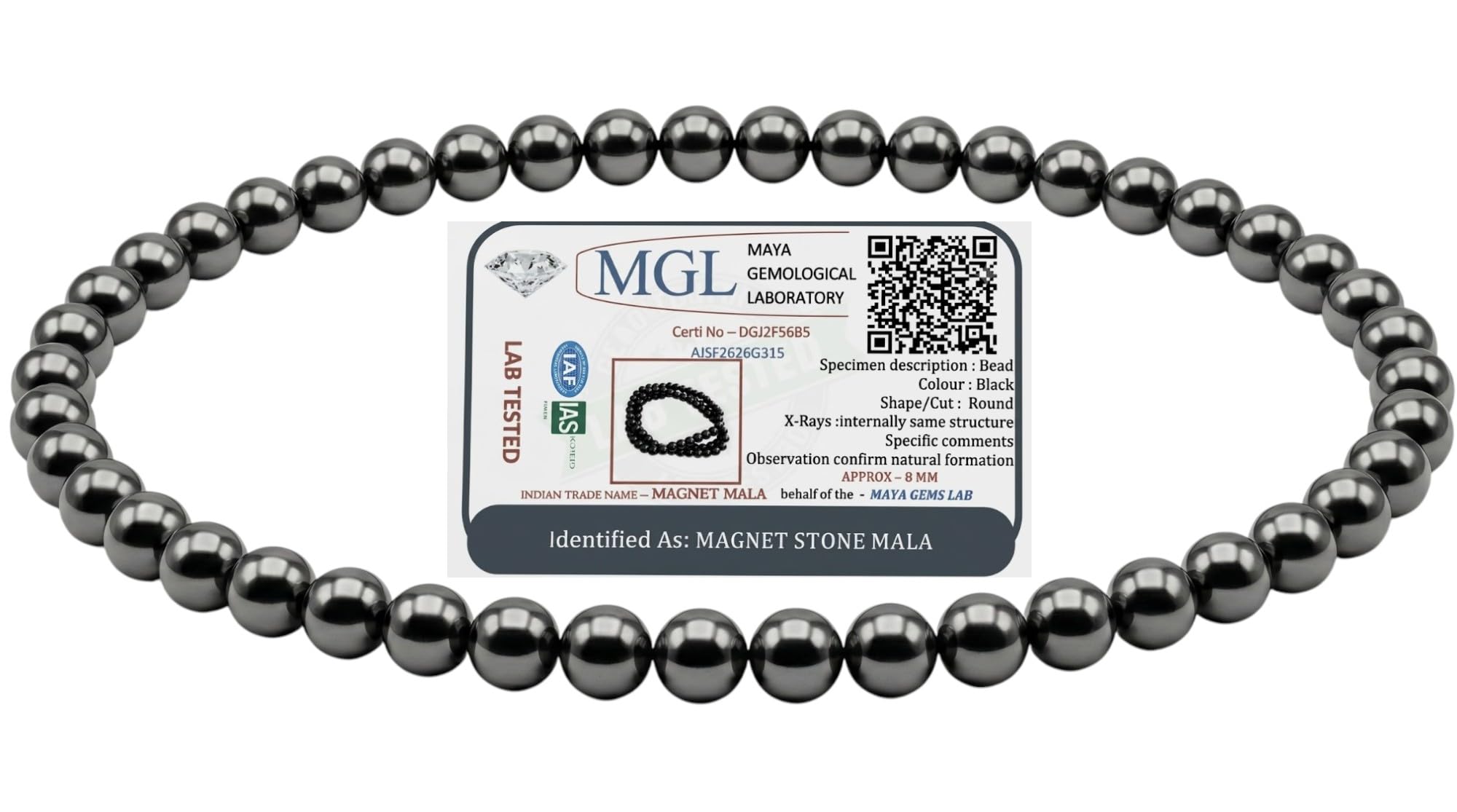 Pure Magnetic 8.0 MM Round Bead Mala | Authentic Grounding Necklace for Men & Women | Elegant Polished Stone Chain for Daily Wear.(Purity Lab Certified)-image-42