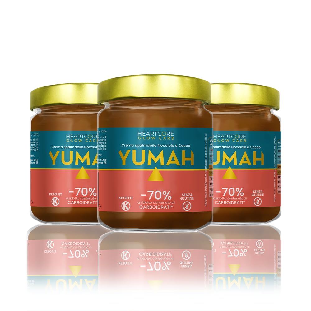 YUMAH - Crema Spalmabile Cioccolato e Nocciole 200g, -70% Carboidrati, Senza Zuccheri, con Eritritolo, Low Carb, Ideale per Dieta Chetogenica, Alto Contenuto Proteico (3 Vasetti)