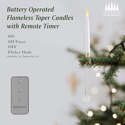 Miniatura 5 de LUSHARBOR Velas cónicas sin llama para decoración de árbol de Navidad, velas LED que funcionan con pilas con temporizador remoto, velas de luces
