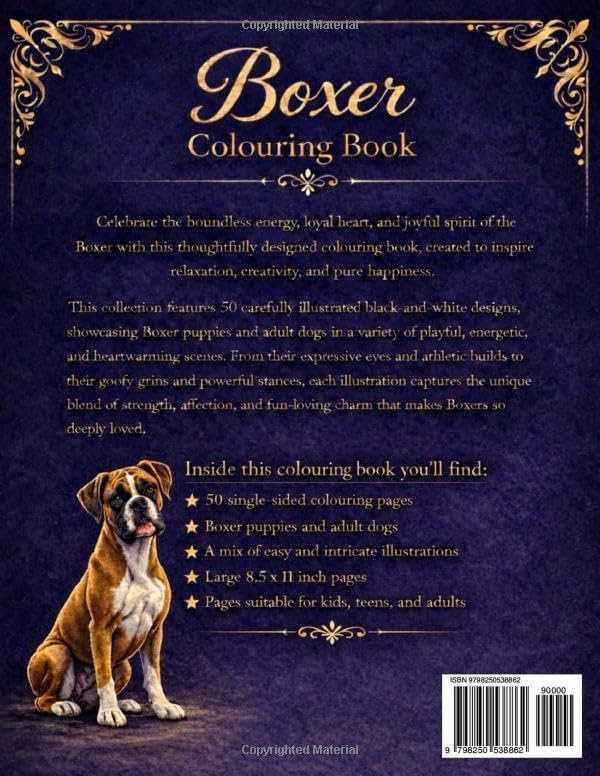 Boxer Dog Colouring Book: 50 Unique Designs for Adults, Teens & Kids (Dog Breed Colouring Books) image 3