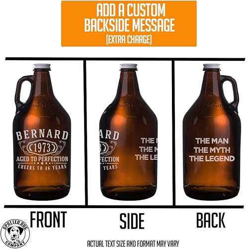 Miniatura 3 de Spotted Dog Company Jarra de cerveza de vidrio ámbar grabada personalizada de 64 onzas – Regalos grabados personalizados para hombres – Regalos de