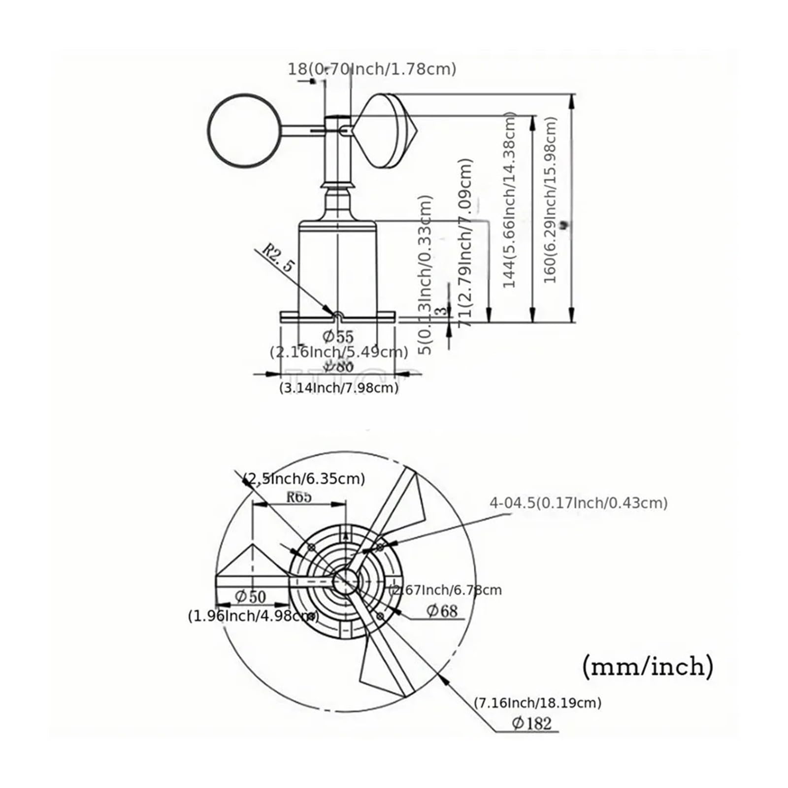 Estación meteorológica de 60 m/s, anemómetro 3 tazas for exteriores, salida Sensor RS485 4-20MA 0-5V, velocidad del viento fibra policarbono(RS485 Kit)