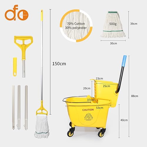 Miniatura 3 de Combo de escurridor de prensa lateral, cubo rectangular de limpieza de pisos con ruedas, 35 cuartos de galón, amarillo, añade una fregona y un