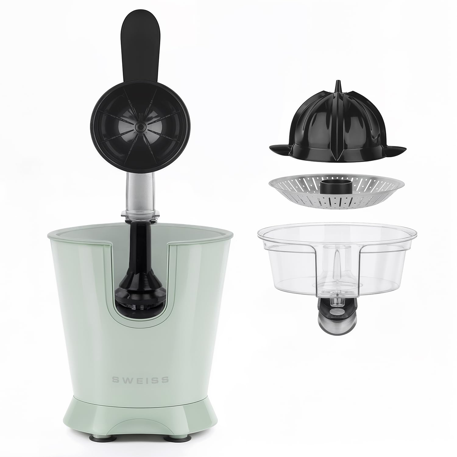 SWEISS Spremiagrumi elettrico professionale ZEST7, beccuccio antigoccia, compatibile con lavastoviglie, dispositivo silenzioso, braccio articolato potente 160W, verde