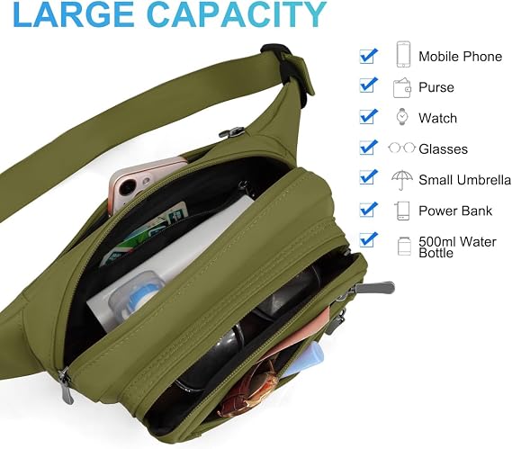 Sac Banane HNOOM Imperméable – 5 Poches Zippées, Antivol, Ceinture Réglable 50–115 Cm – Pour Rando, Voyage, Sport