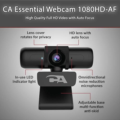 Miniatura 2 de Cyber Acoustics CA Essential Webcam 1080HD-AF - Cámara web USB con micrófono para escritorio o portátiles, cámara web de 1080p, enfoque automático