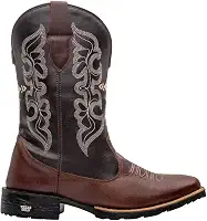 Bota Masculino Texana Em Couro Marrom Cano Longo Bordado Cruzeta