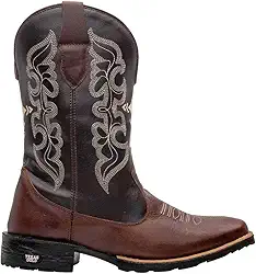 Bota Masculino Texana Em Couro Marrom Cano Longo Bordado Cruzeta