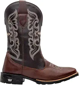 Bota Masculino Texana Em Couro Marrom Cano Longo Bordado Cruzeta