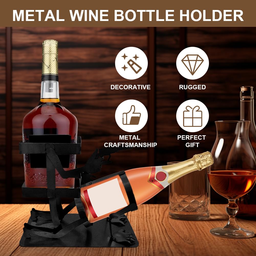 Stojak na butelki wina, stojak na butelki z czaszką i winem, zabawna metalowa czaszka, dekoracja baru, do whisky i piwa, stojak na napoje w stylu steampunku, do domu, kuchni, baru (czarny)