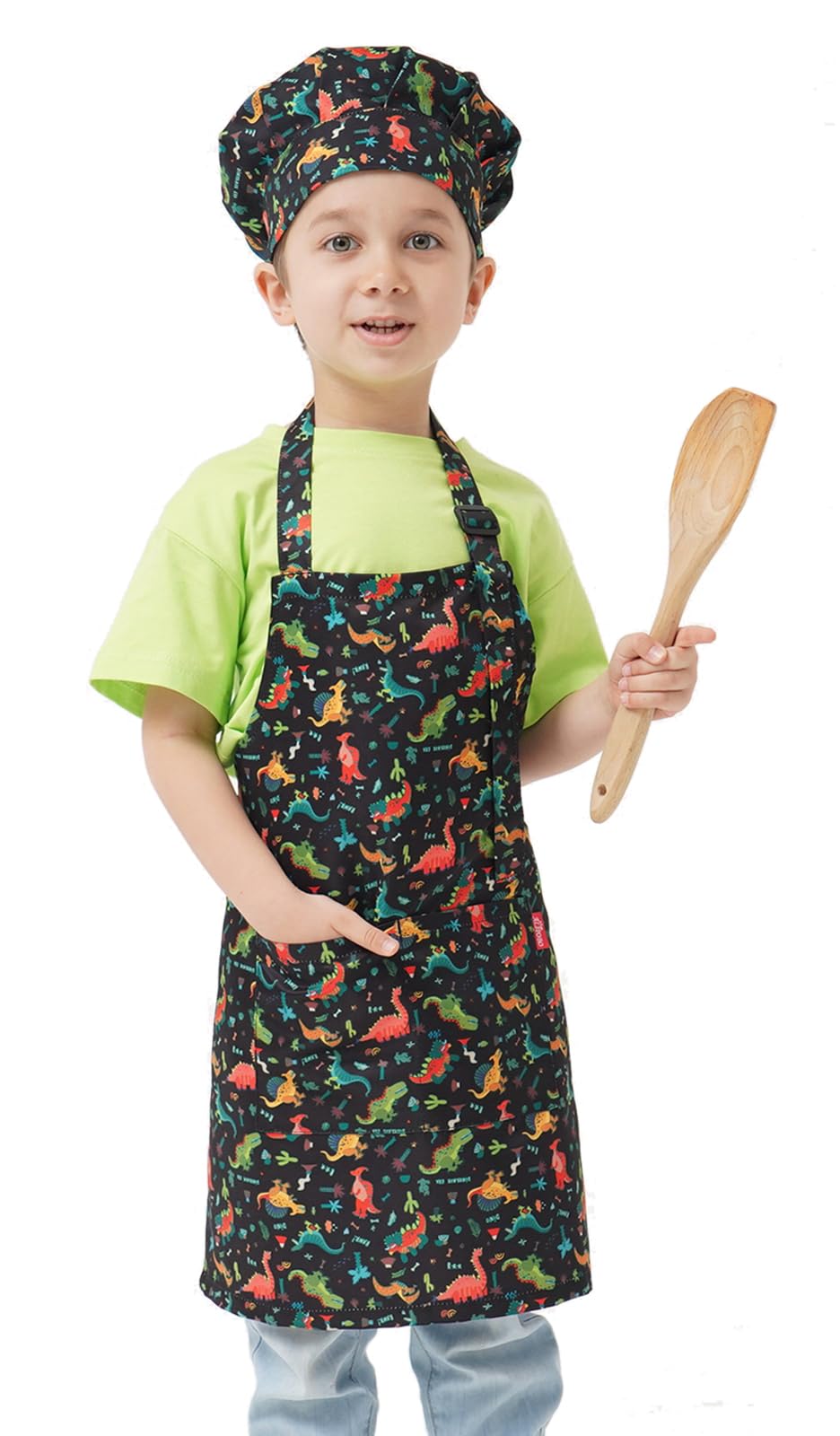 Kinderschürze und Kochmütze, Kochschürzen für Kinder, mit 2 Taschen, für Jungen, Mädchen, Kleinkinder, Malen, Backen