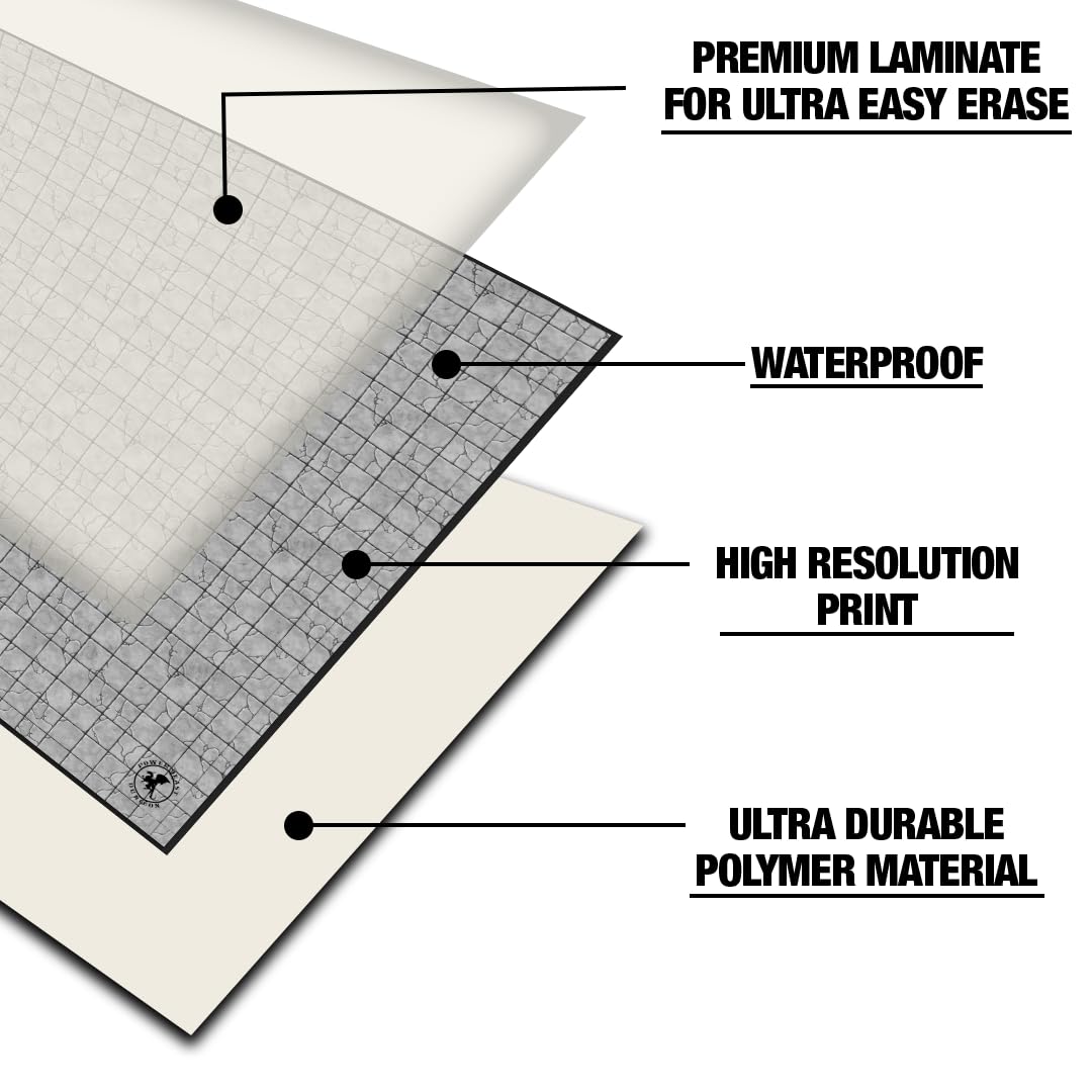 Dungeon 2X Grid Game Mat + Rotuladores y Borrador + Cofres, Mapa Juego rol, D&D, Dragones y Mazmorras, Tablero rol y Juegos de Mesa, Dungeons and Dragons, DND, RPG, Dungeon Master.