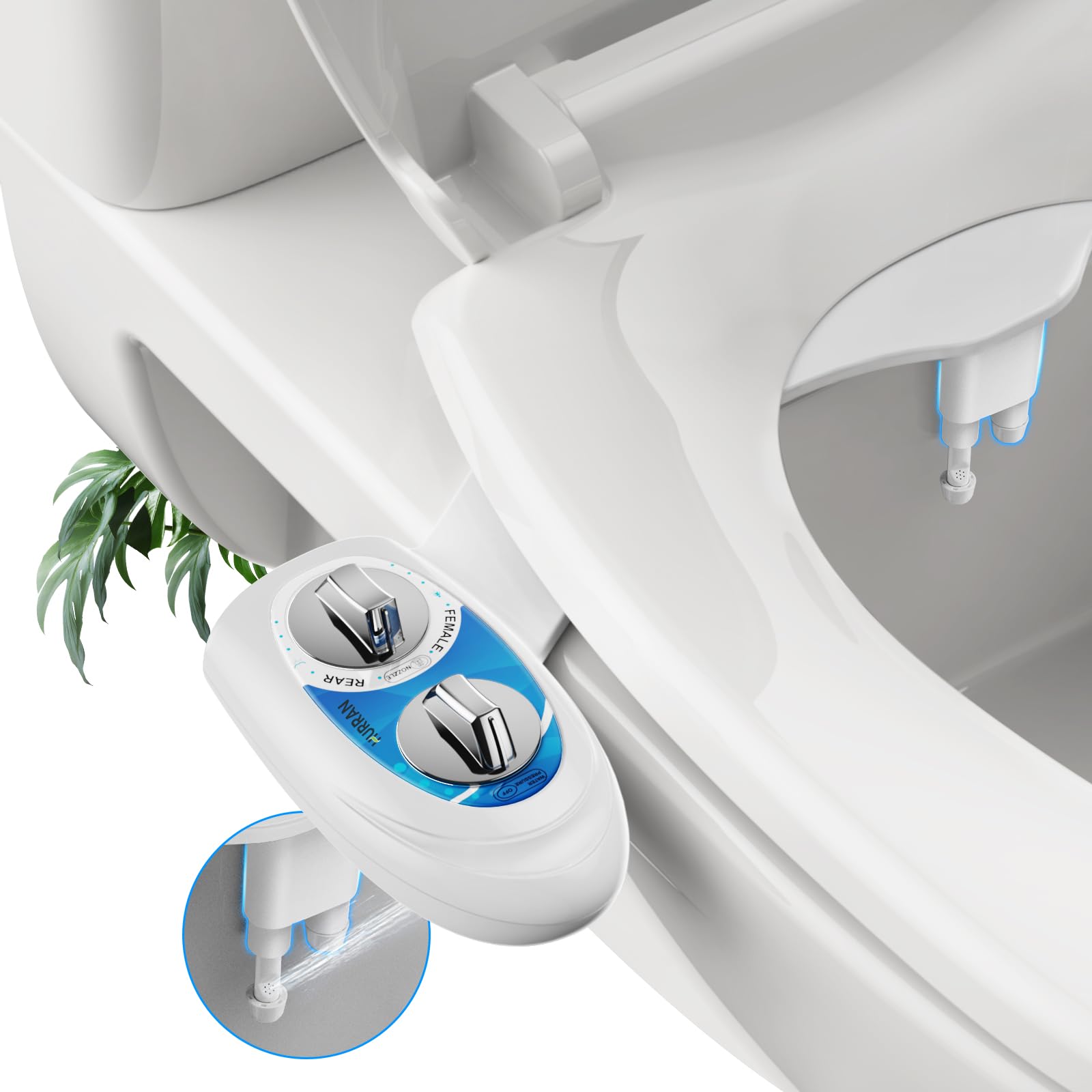 Hurran Ultra-Slim Bidet Attachment for Toilet Retractable Dual Nozzles for Hygienic Posterior Feminine Wash Non-Electric with Adjustable Cold