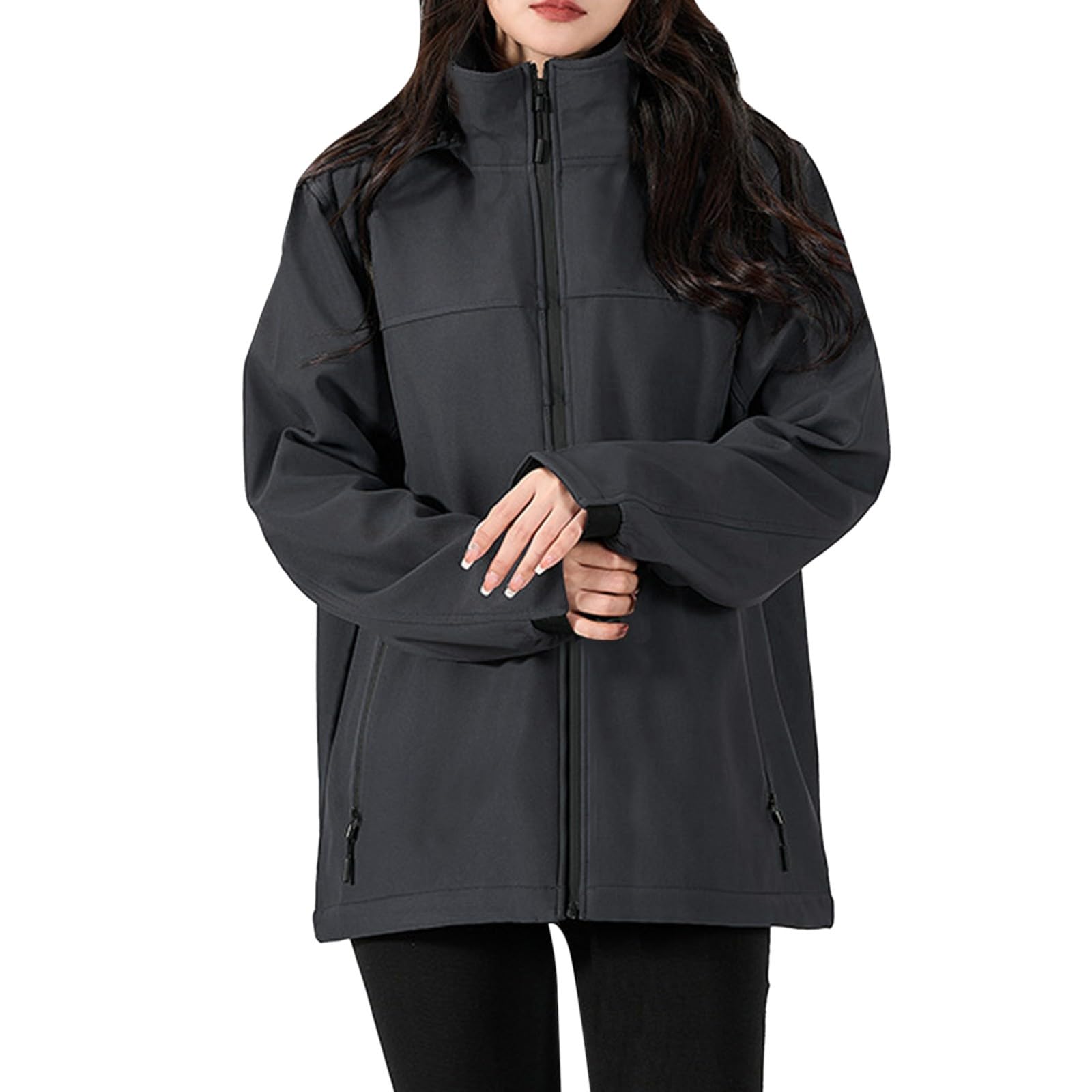 Mujer al aire libre montañismo ropa deportiva con senderismo impermeable abrigo cortavientos de longitud media