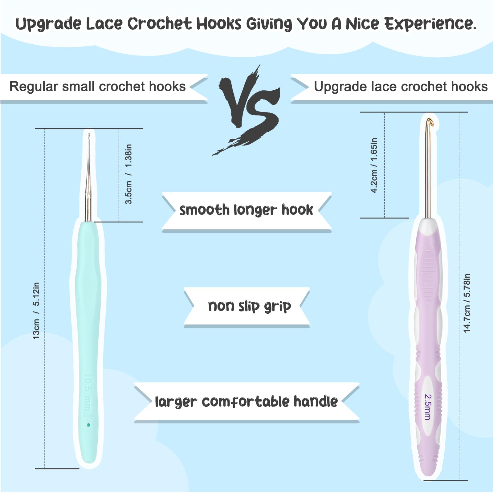 Set 9 Uncinetti Per Pizzo - Misure 0.8-2.75mm, Con Impugnatura Ergonomica, Per Lavori Fini E Principianti