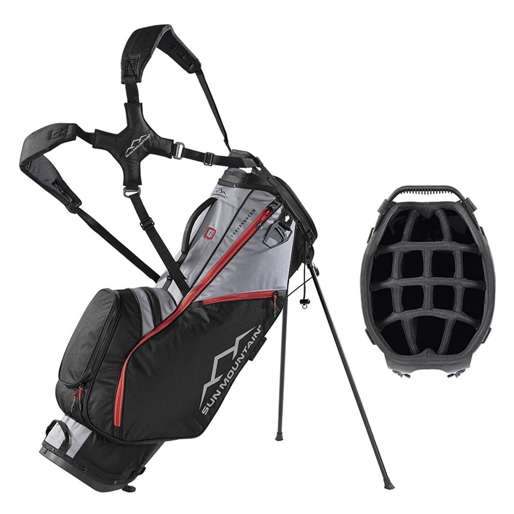 Sun Mountain ForeRunner 14-Way Carry Stand Golf Bag – Lightweight – Black/Nickel/Red (2026)