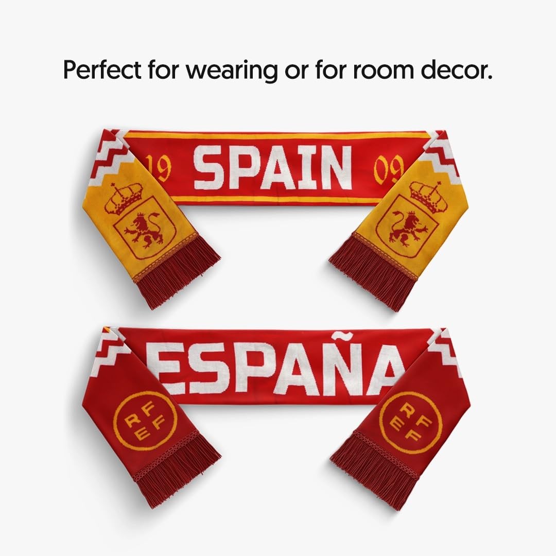 TACKLE FROM BEHIND Spain Knitted Football Scarf, 100% Wool, 48" x 7", Soft and Warm, with Hanger, Gift for Football Fans 1