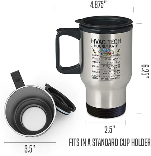 Miniatura 5 de Funny HVAC Tech Cup - Taza sarcástica, tasa de trabajo, tarifa por hora, café de 14 onzas, taza de viaje de té