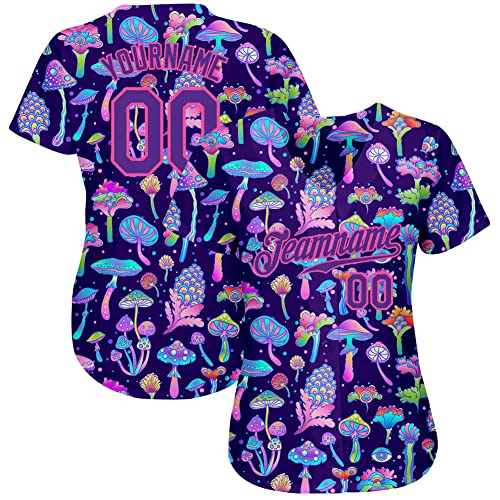 Camiseta personalizada de béisbol para hombres y mujeres con diseño de flores coloridas y hongos psicodélicos miniatura 1
