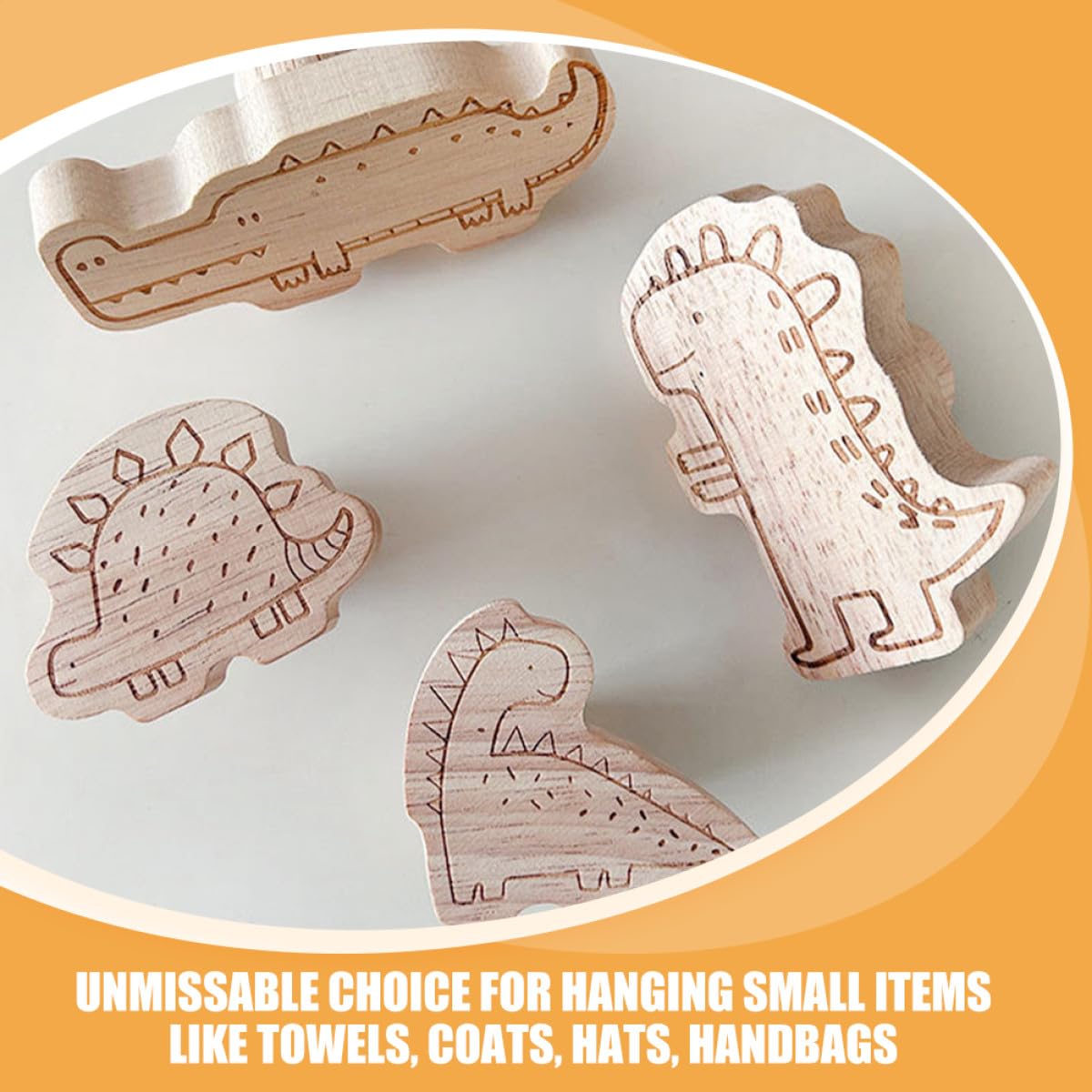 Ganchos Adhesivos para Pared de Madera Diseño de Dinosaurio, 4 Piezas, para Colgar Sombreros y Llaves en Habitación Infantil, Perchero sin Perforaciones, Decoración Adhesiva Hogar
