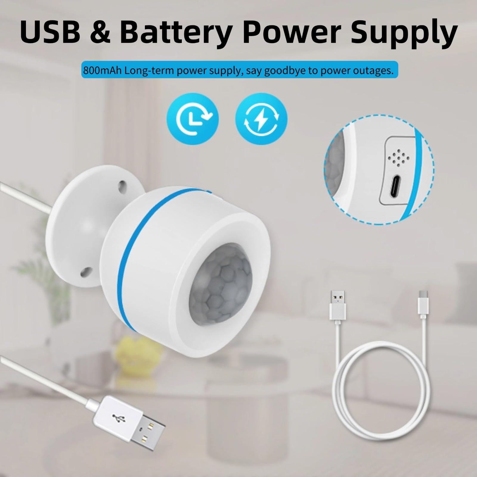 PIR-Bewegungssensor, Matter USB-PIR-Infrarotsensor mit Temperaturüberwachung, Einstellbare Empfindlichkeit, für Smart Home Control System