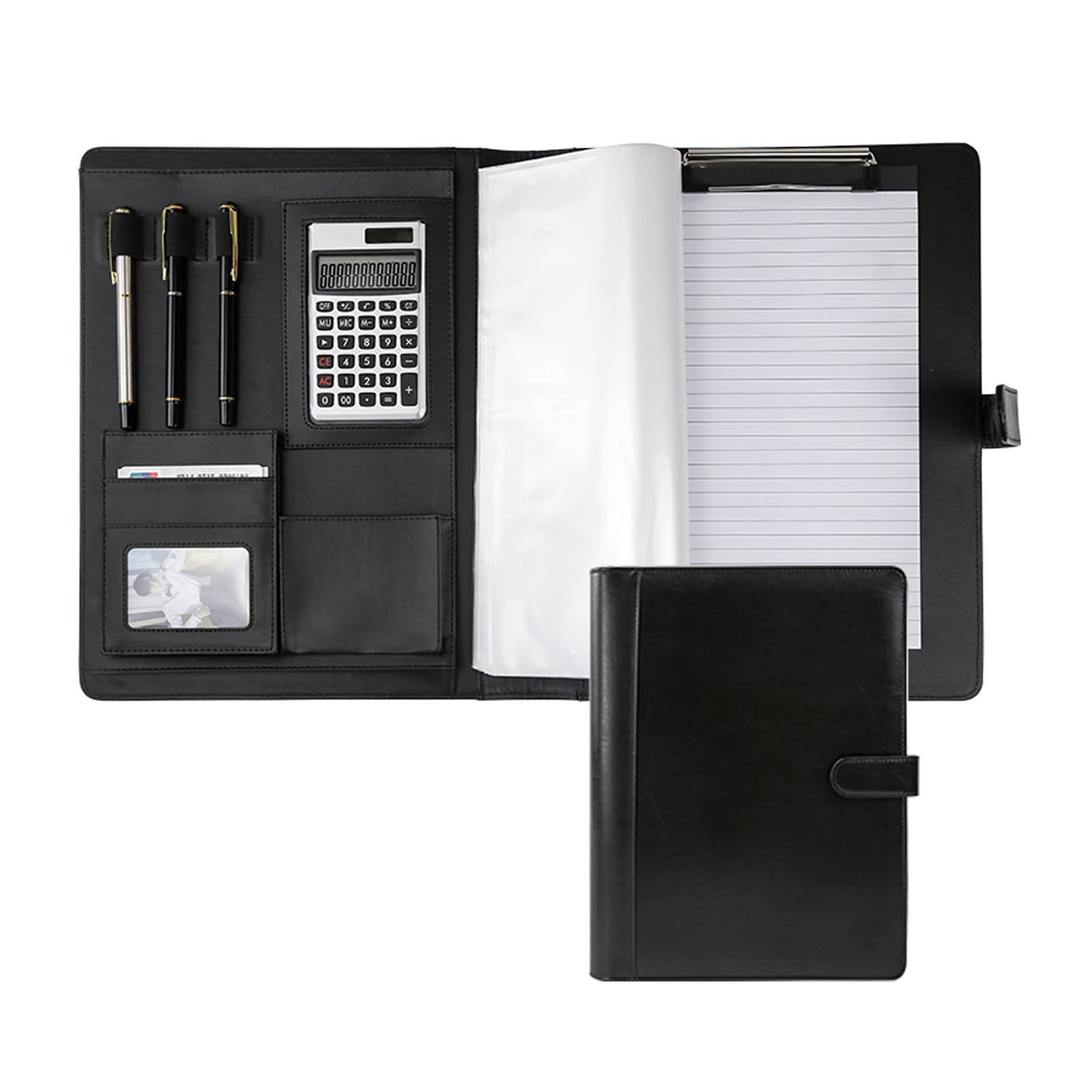 Portfolio biznesowe A4 Padfolio Teczka konferencyjna Wielofunkcyjny segregator na dokumenty Profesjonalny skórzany notatnik Planer dokumentów Osobisty organizer CV dla mężczyzn kobiet (rozmiar: 12-cyfrowy kalkulator)