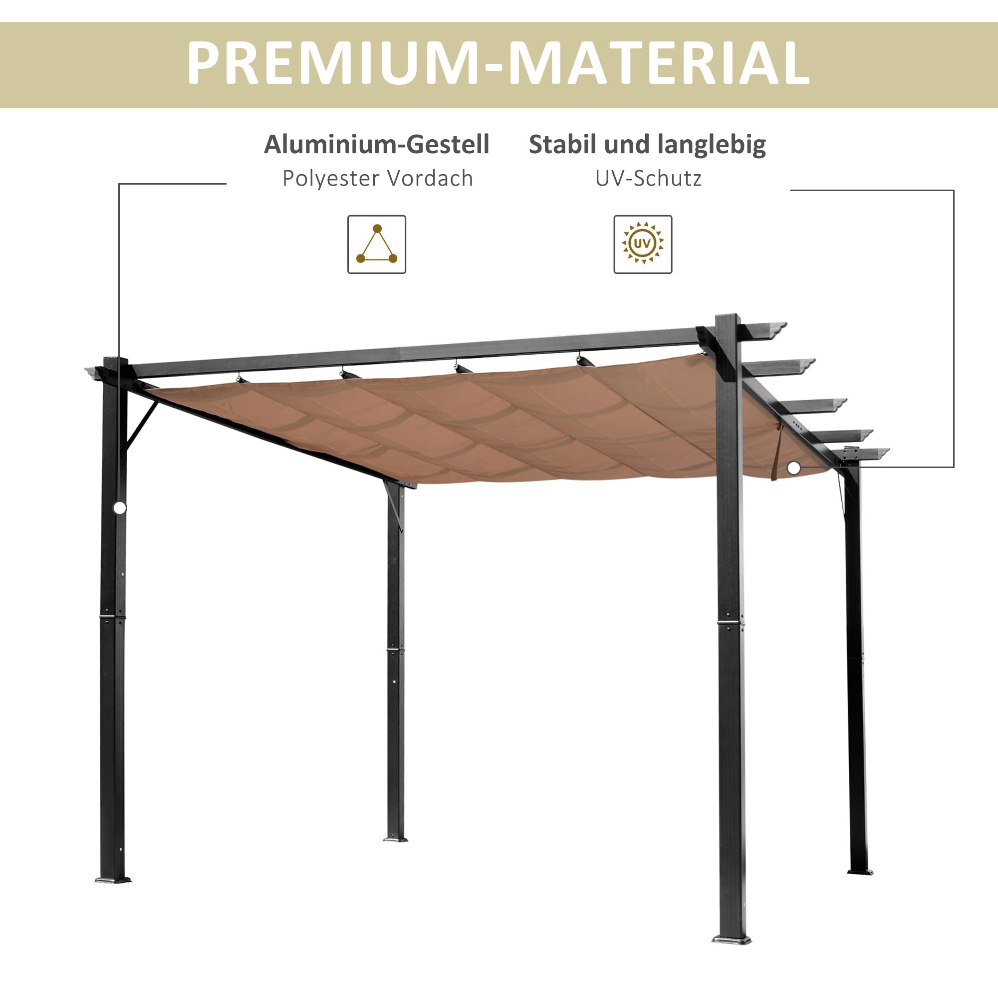 Outsunny Pergola z regulowanym daszkiem materiałowym 3x4 m Szary+Brązowy | Daszek tarasowy, aluminiowa ochrona przeciwsłoneczna, zadaszenie, taras ogród
