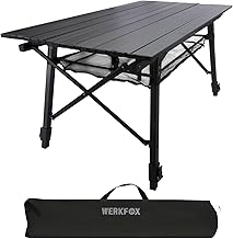 Multifunctional Folding Camping Table; Height Adjustable Folding Table with Roll Up Table Top (90 x 51 cm) & Carry Bag; Supports up to 30 kg