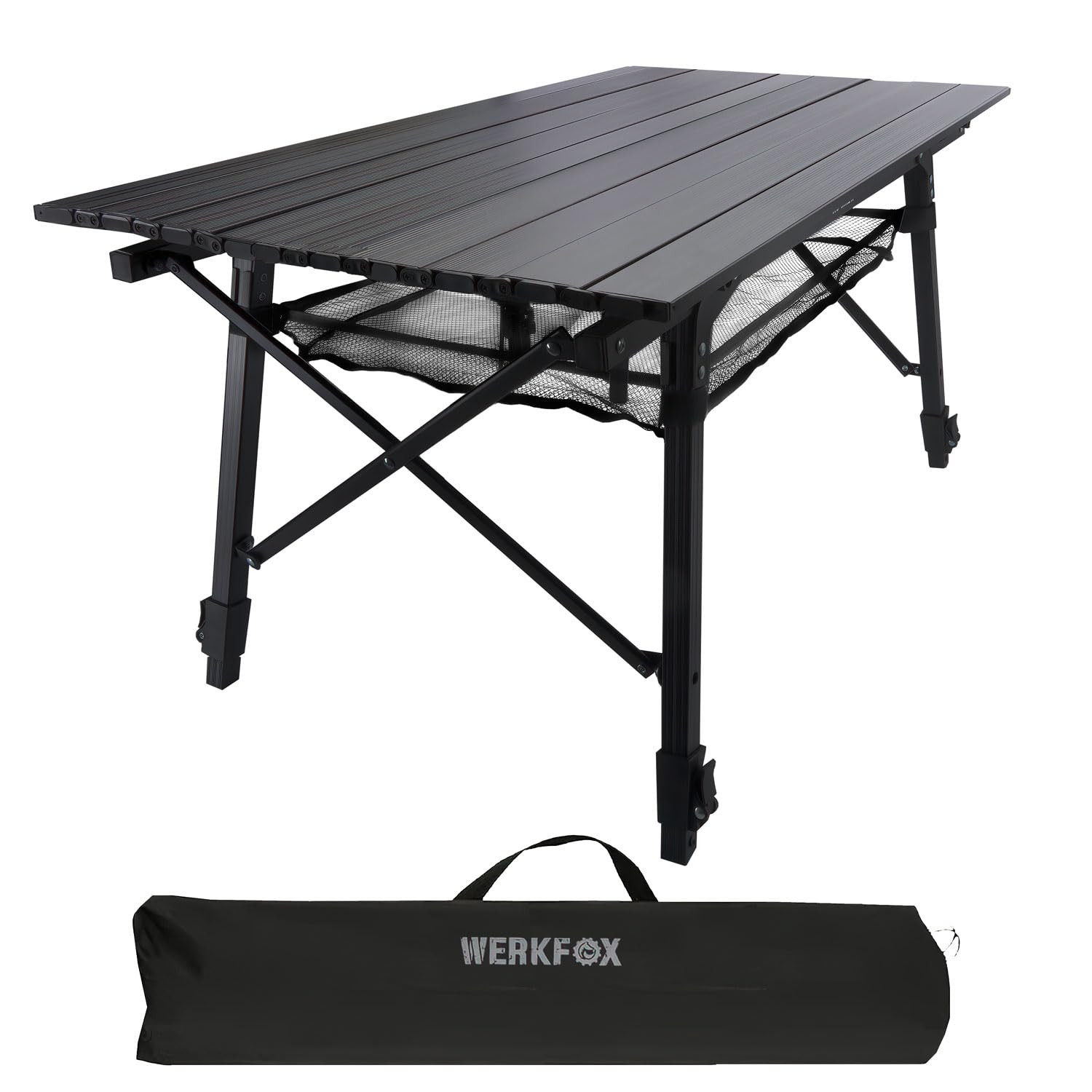 Table de Camping Table Multifonctions Pliante Table Polyvalente ; Table Pliante réglable en Hauteur avec Plateau de Table Enroulable (90x51cm) & Sac de Transport ; supporte jusqu'à 30kg
