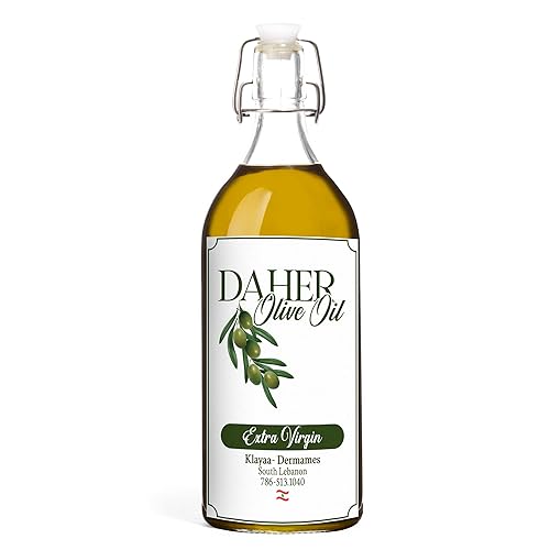 Daher Olive Oil - 33.8 FL OZ - Virgen Extra Orgánico Premium - Prensado en Frío - Región Sur del Líbano - Baja acidez, rico en polifenoles para