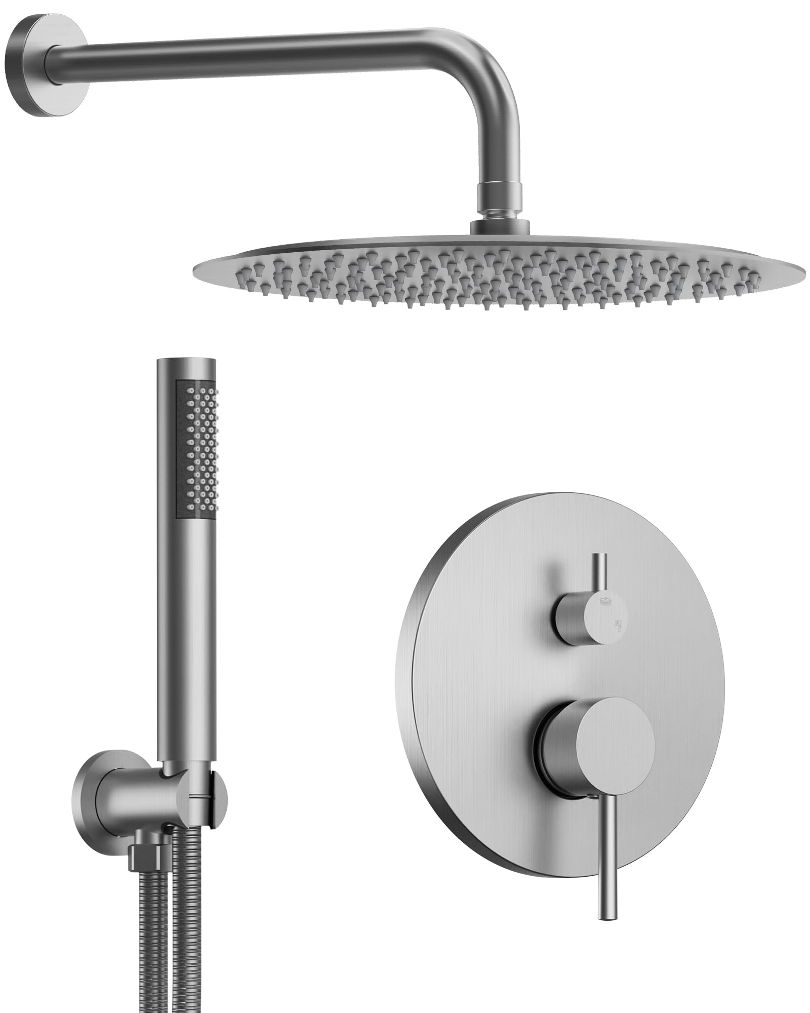 10 inch round shower faucet set, high pressure rainfall shower head and handheld sprayer combo, brushed nickel