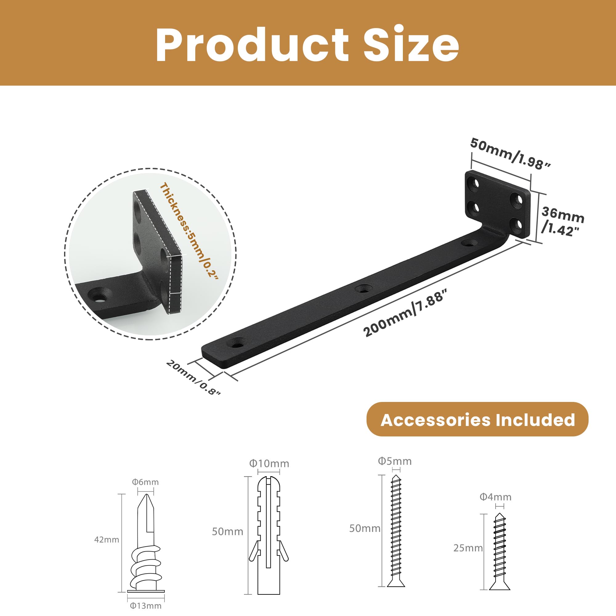 Mooche 4Pcs Floating Shelf Brackets, Black Shelf Brackets, Heavy-Duty Metal L-Shaped Shelf Bracket - Image 2