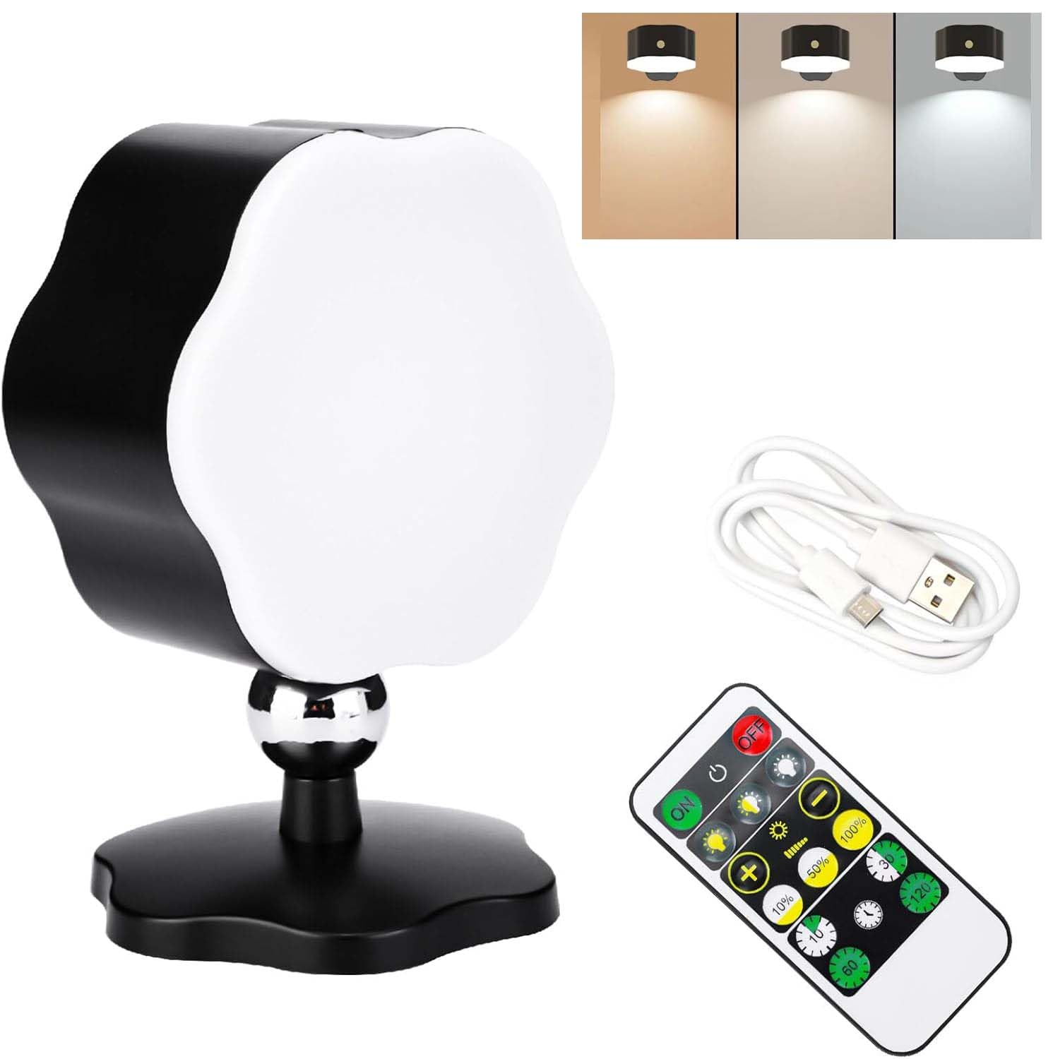 LED Wall Light, Wall Lamp UP Down LED Wall Lights with 3 Color Modes, Touch Control Adjustable Brightness, 360°Rotatable, Dimmable Battery Wall Light for Bedroom Reading Living Room