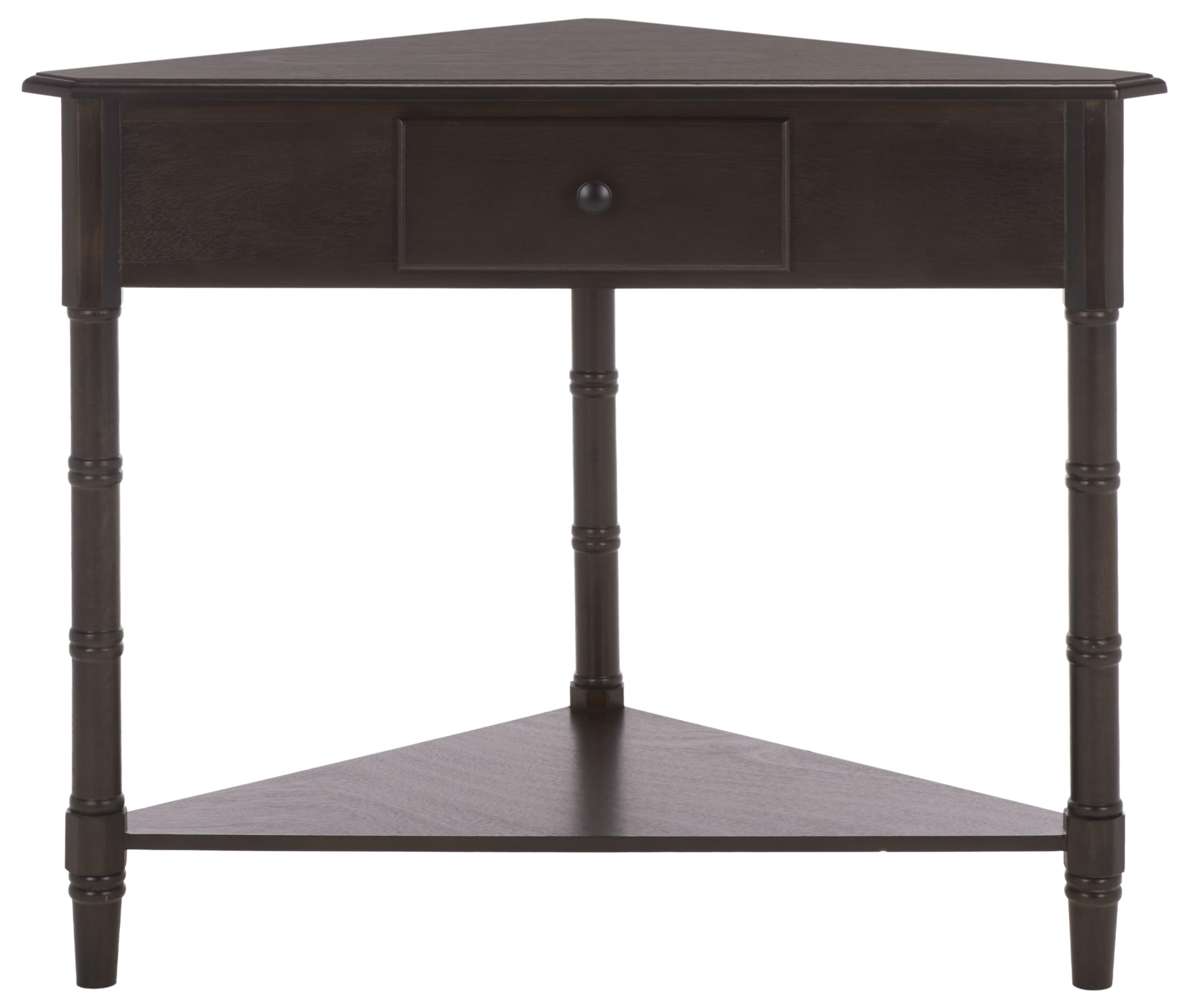 SAFAVIEH Home Collection – Gomez Dark Chocolate Corner Table, 1-Drawer Space-Saving Triangle Accent Table, Classic Turned-Leg Design (AMH5709F)