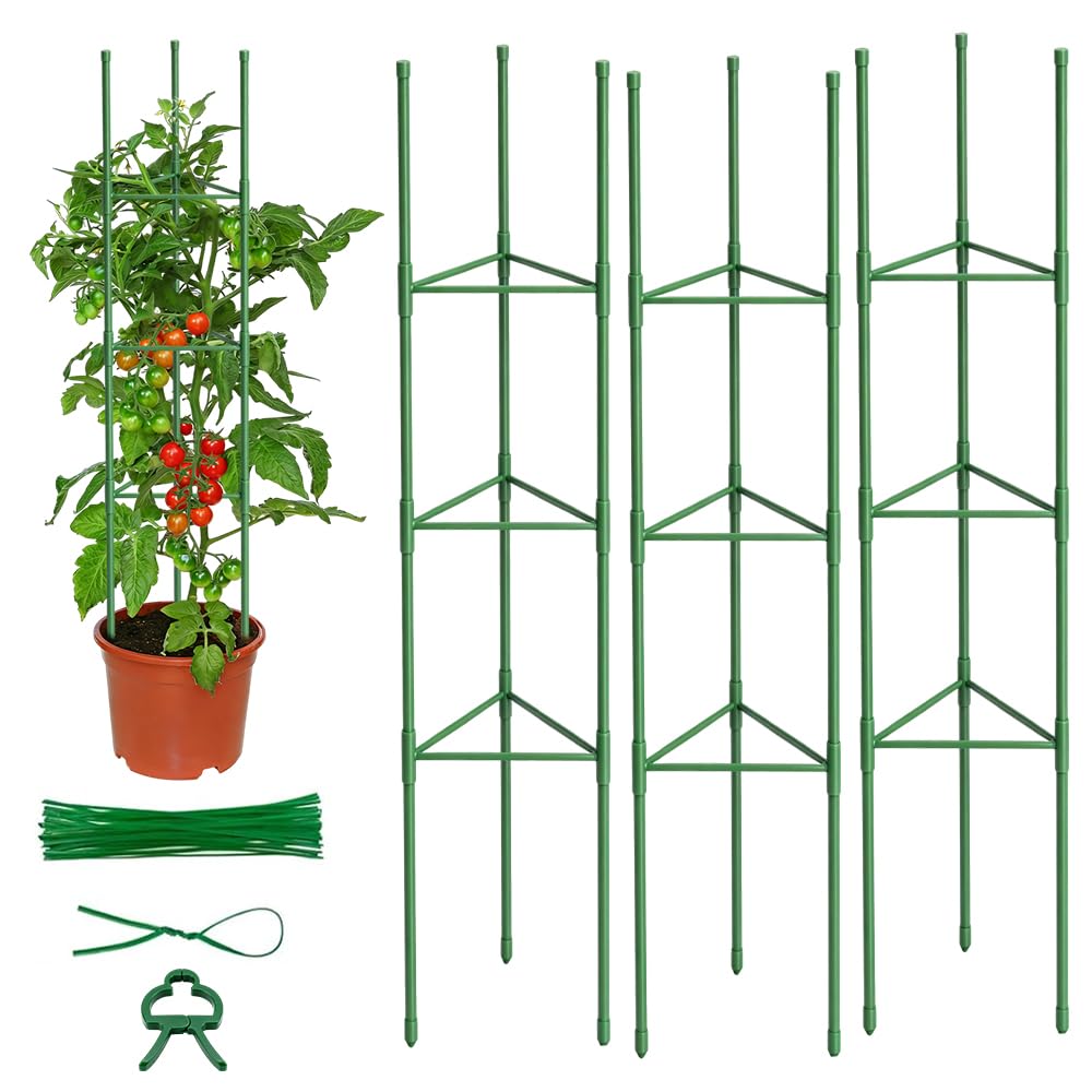 WDKXCN Tomato Cage, 3 PCS 130CM Tomato Support Frame, Adjustable Large Tomatoes Plant Support, Tomatoes Trellis for Peppers, Vegetables, Beans and Flowers, tomato Stakes and Supports