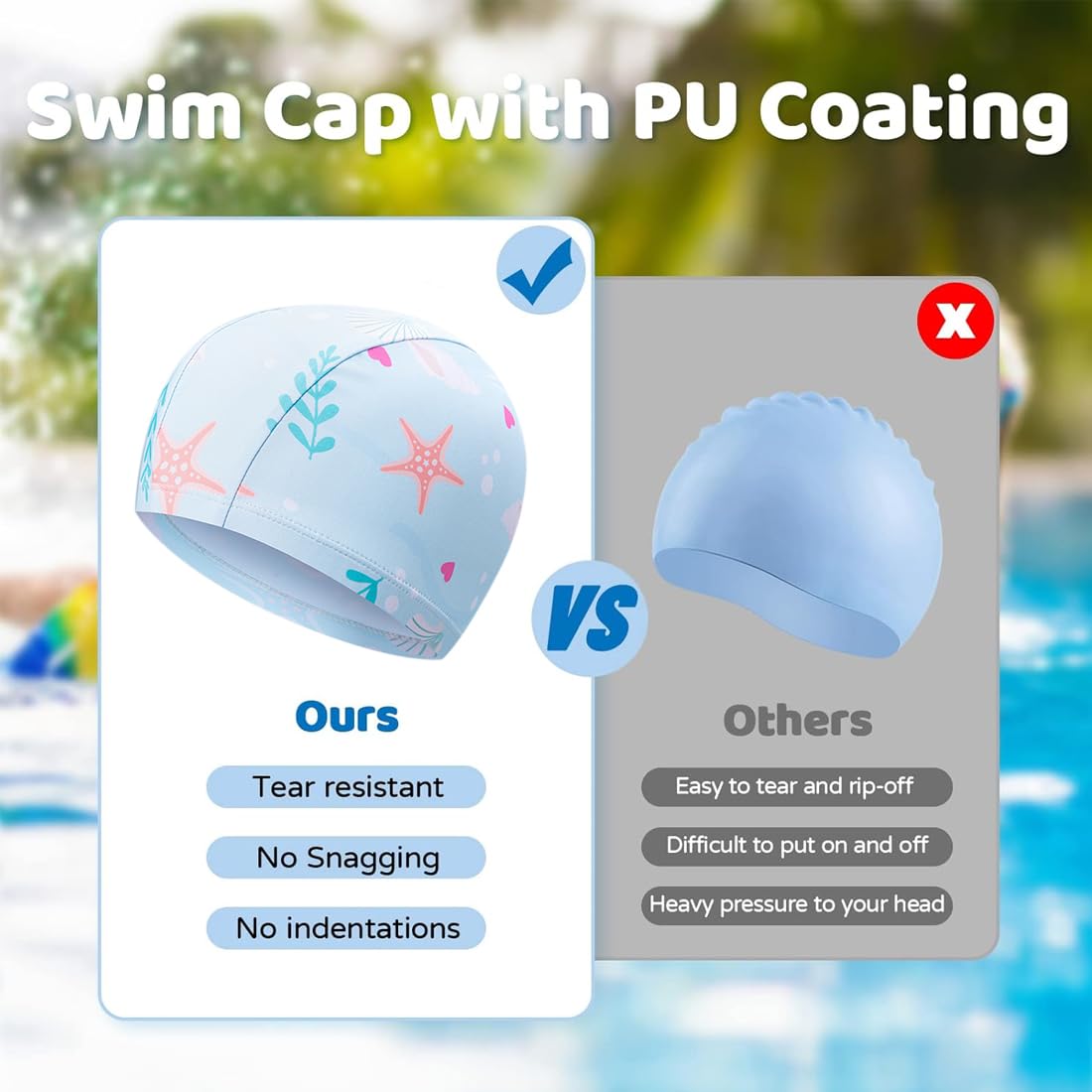 Gorros de Piscina para Niño, Gorros de Natación de Tela para Niña y Bebé, 1 a 6 Años