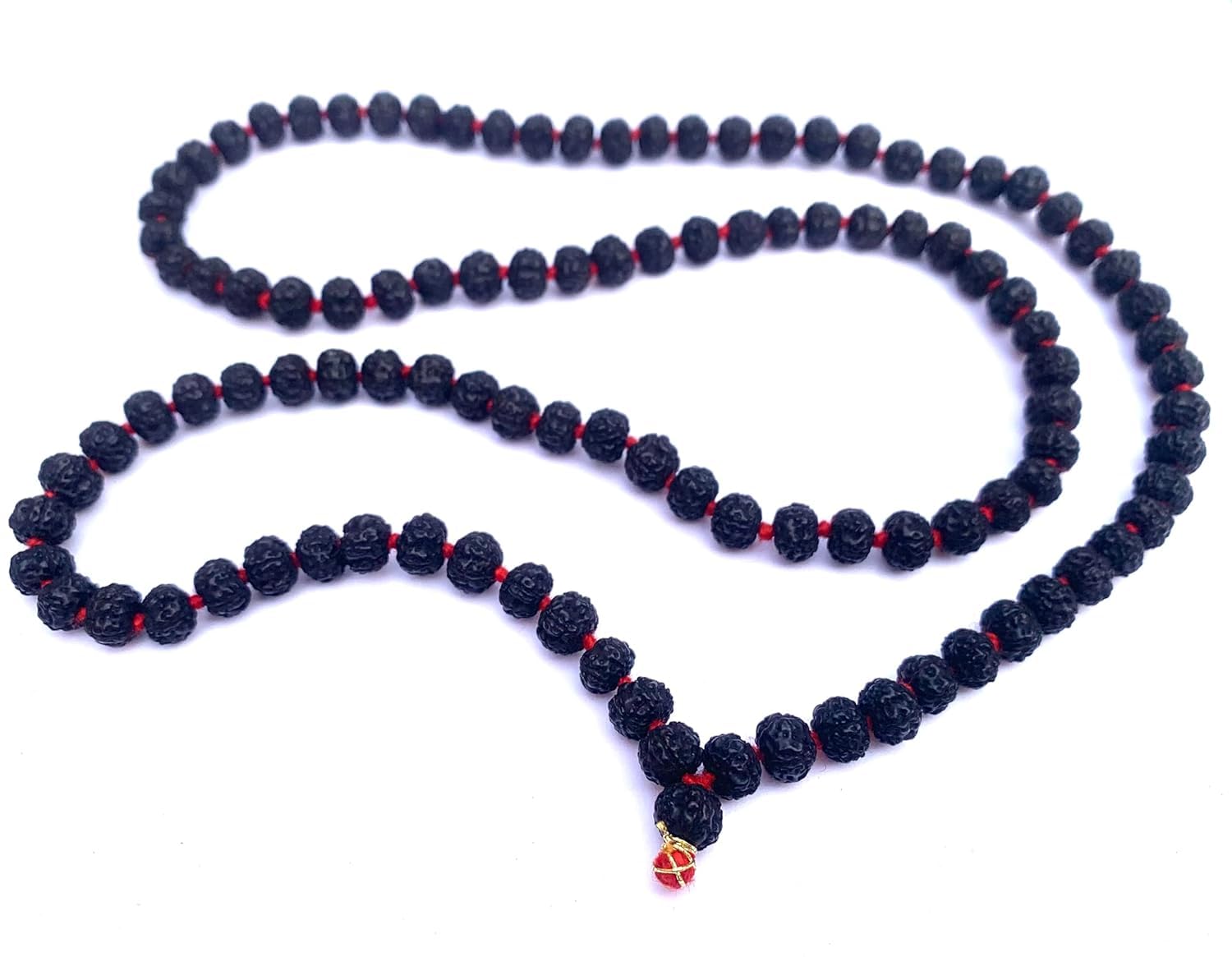 HONODIX 7MM Rudraksha Mala 5 Faced(Panchmukhi) 108+1 Beads Rudraksha Mala (Unisex), Black