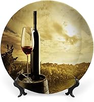 Vista 17 de Platos decorativos, adorno con estampado de vino, vino sabroso en barril de madera en plantación de uva, 6 pulgadas, 1 plato con 1 soporte
